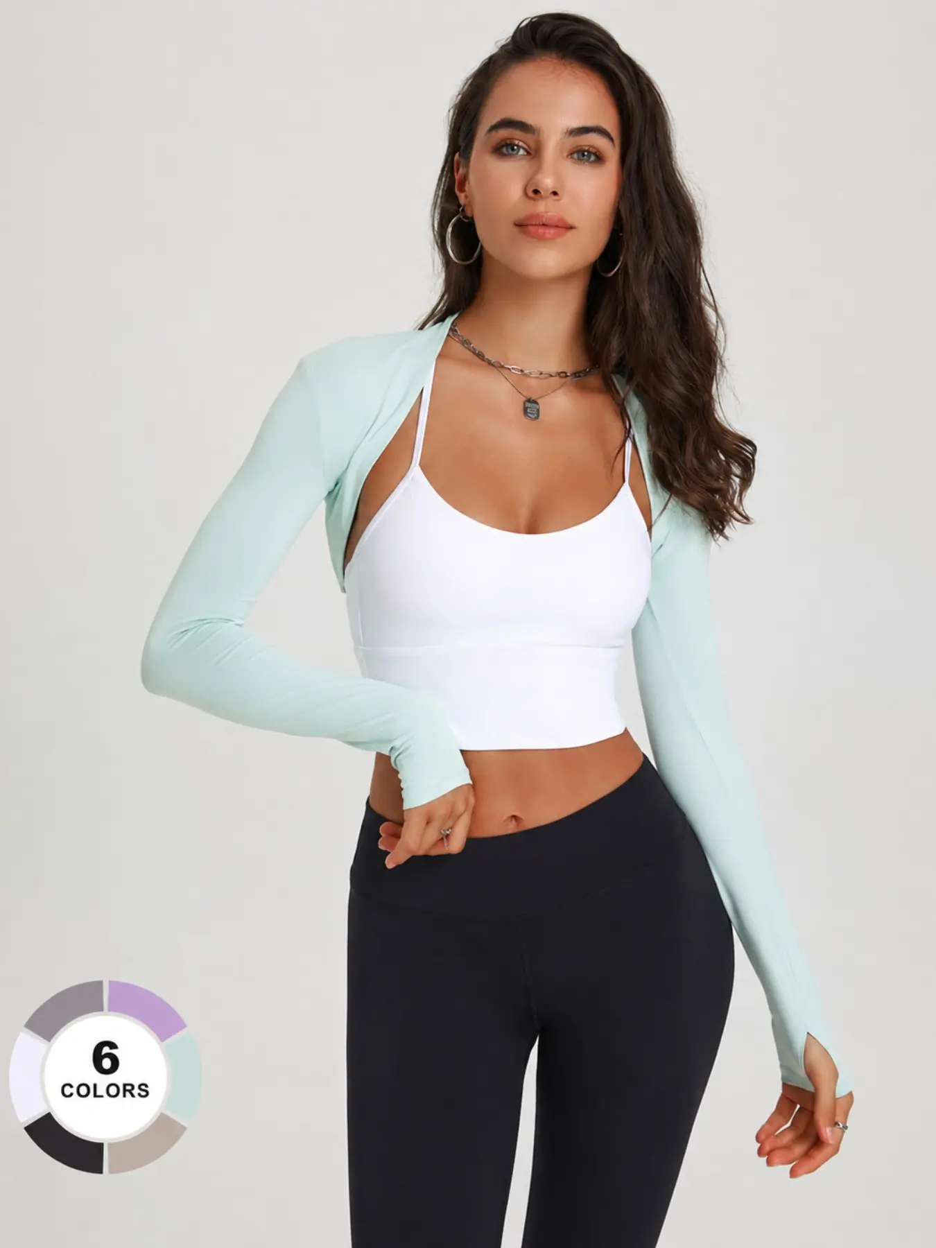 Women's Long Sleeve Bolero Shrug, Cropped Yoga Cover Up Top for Gym Pilates Workout Layering Fitness Apparel