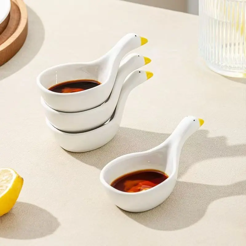 6Pcs Cute Duck Ceramic Dipping Bowls Set, 1.35oz Mini Soy Sauce Dishes, Creative 3D Raised Animal Pinch Bowls, Stackable Seasoning Saucers for Sushi, Vinegar, Ketchup, Olive Oil