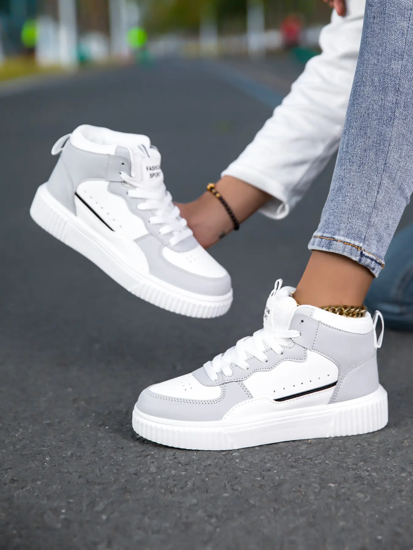 Unisex High Top Casual Shoes, PU Leather Eva Sole, Anti-Slip Thick Bottom, Comfortable Streetwear, Sizes 36-45, All Seasons