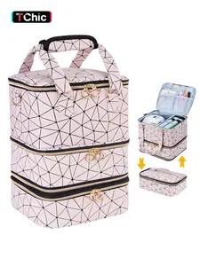 Geometric & Leopard Pattern Nail Art Storage Bag, Cosmetic Storage Bag, Large Capacity Nail Art Storage Bag with Handle, Durable Nail Art Tool Storage Organizer for Home & Salon Use