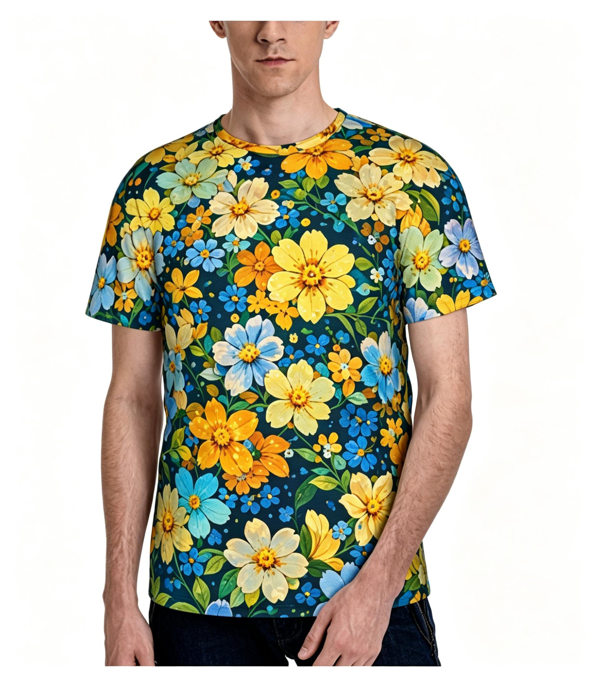 Summer Floral Oil Painting Style Flower Sea Summer Full-Print Short-Sleeve 3D Printed T-Shirt Unisex Outdoor Comfortable Top Party Clothes Couple Pattern Gift for Friends