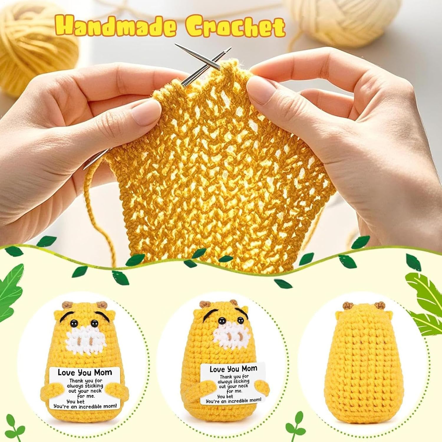 Adorable inspirational crochet giraffe with positive message card! Sweet emotional support animal for kids, adults, coworkers and friends, great for appreciation and encouragement. Soft, charming and meaningful, alovely little gift to lift spirits anytime