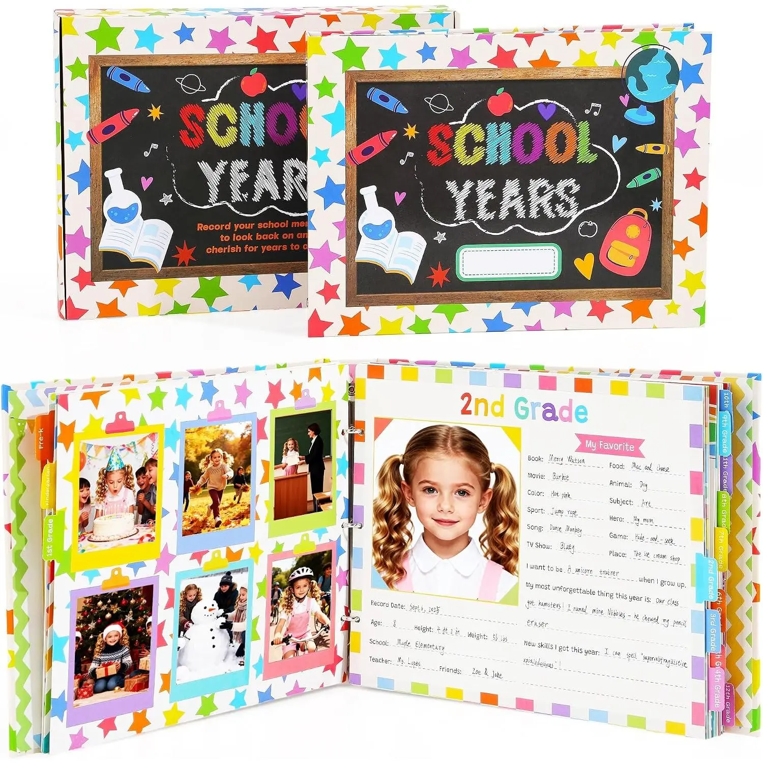 Modern Multi-Pocket Scrapbooking Album Kit for School Memory Book (Up to 12th Grade), 17-Pocket Pages for Photos & Artwork, Includes Holiday Pages, Index Tabs & Ruler - Box