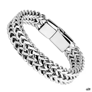 Unisex Stainless Steel & Alloy Fish Scale Bracelet, 21cm Stackable Braided Bangle with Magnetic Buckle for Daily Casual Looks, Braided Design