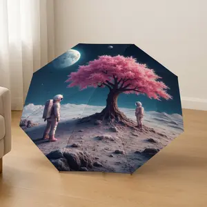 Automatic Folding Umbrella, Tree & Astronaut Design, 8-Rib Frame, Lightweight Portable, Ideal for Halloween & Christmas Gifts