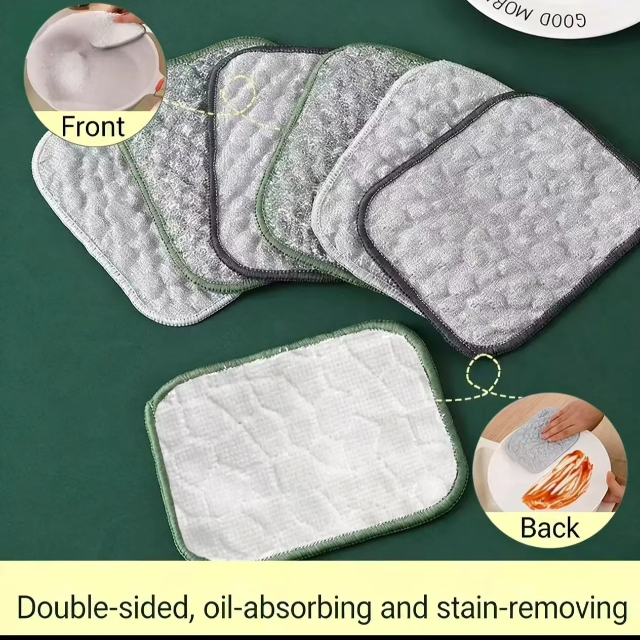 Double-Sided Cleaning Cloth, One Side Silver Color Thread, One Side Cotton Yarn, Reusable Thick Dishwashing Sponge, 5 Pieces Pack