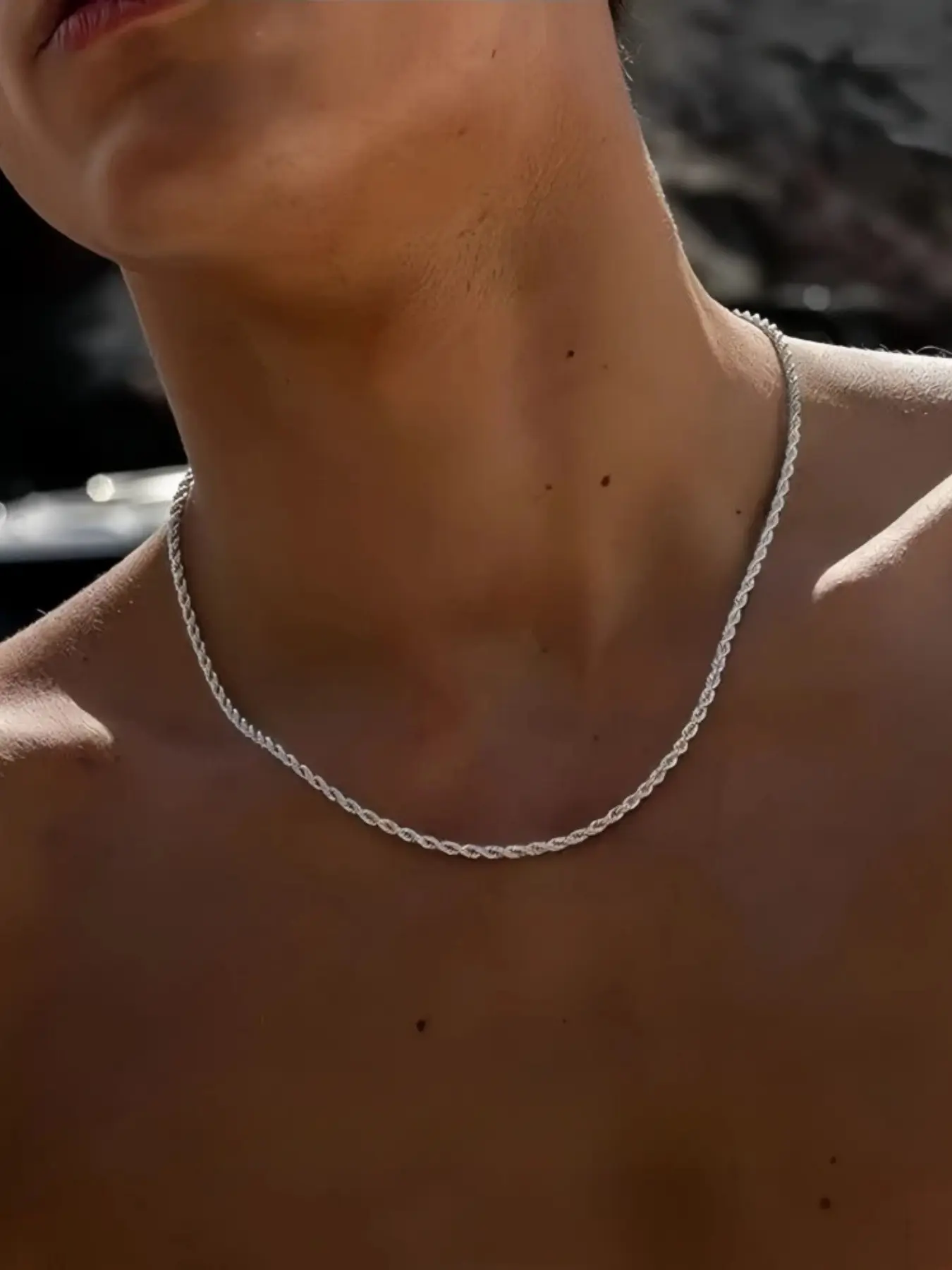 2mm Men Silver Color Twisted Twist Chain Necklace Simple Titanium Steel Choker Fashionable Non-fading Stainless Steel Jewelry Choker Necklaces