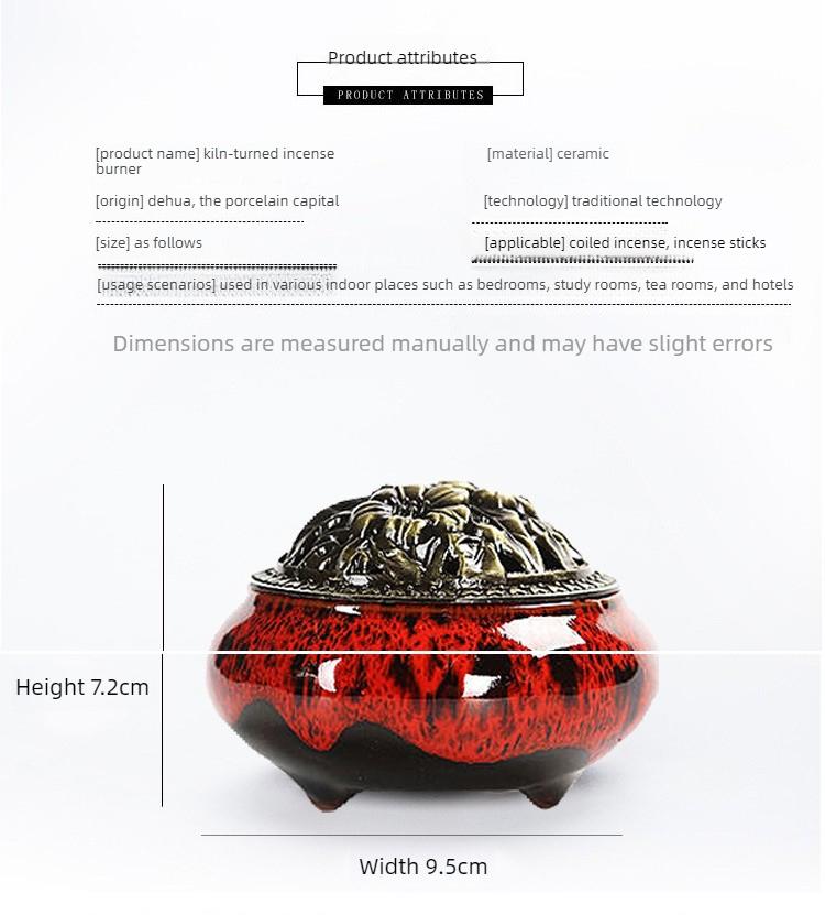 Ceramic Incense Burner for Sandalwood & Coil Incense Retro Alloy Lid Ice Crack Kiln Glaze Small Aromatherapy Furnishing Ornament Censer holder