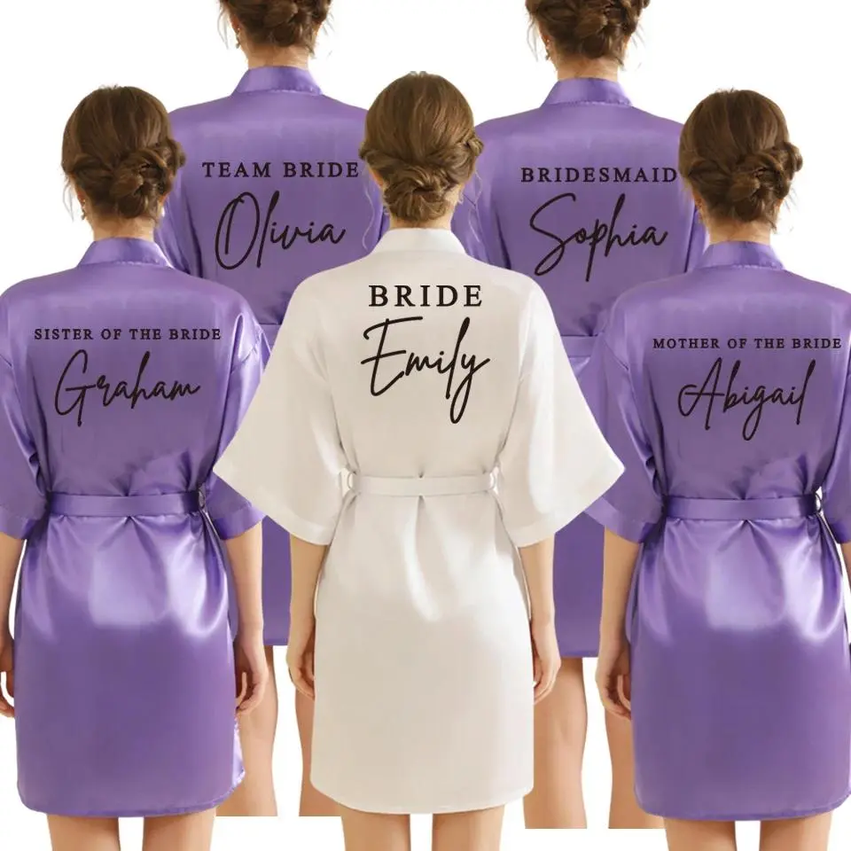 Women's Printed Customizable Bathrobe - Personalized Loungewear/Nightwear for Bride with Name, Date, or Custom Text - Lady's Wedding Gifting Robe