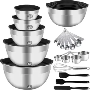 Mixing Bowls Set, 25PCS Stainless Steel Mixing Bowl with Lid Set, Large Nesting Bowls 7, 4.5, 3, 2, 1.5QT, Measuring Cups and Spoons Baking Utensils Metal Bowl for Kitchen Prep
