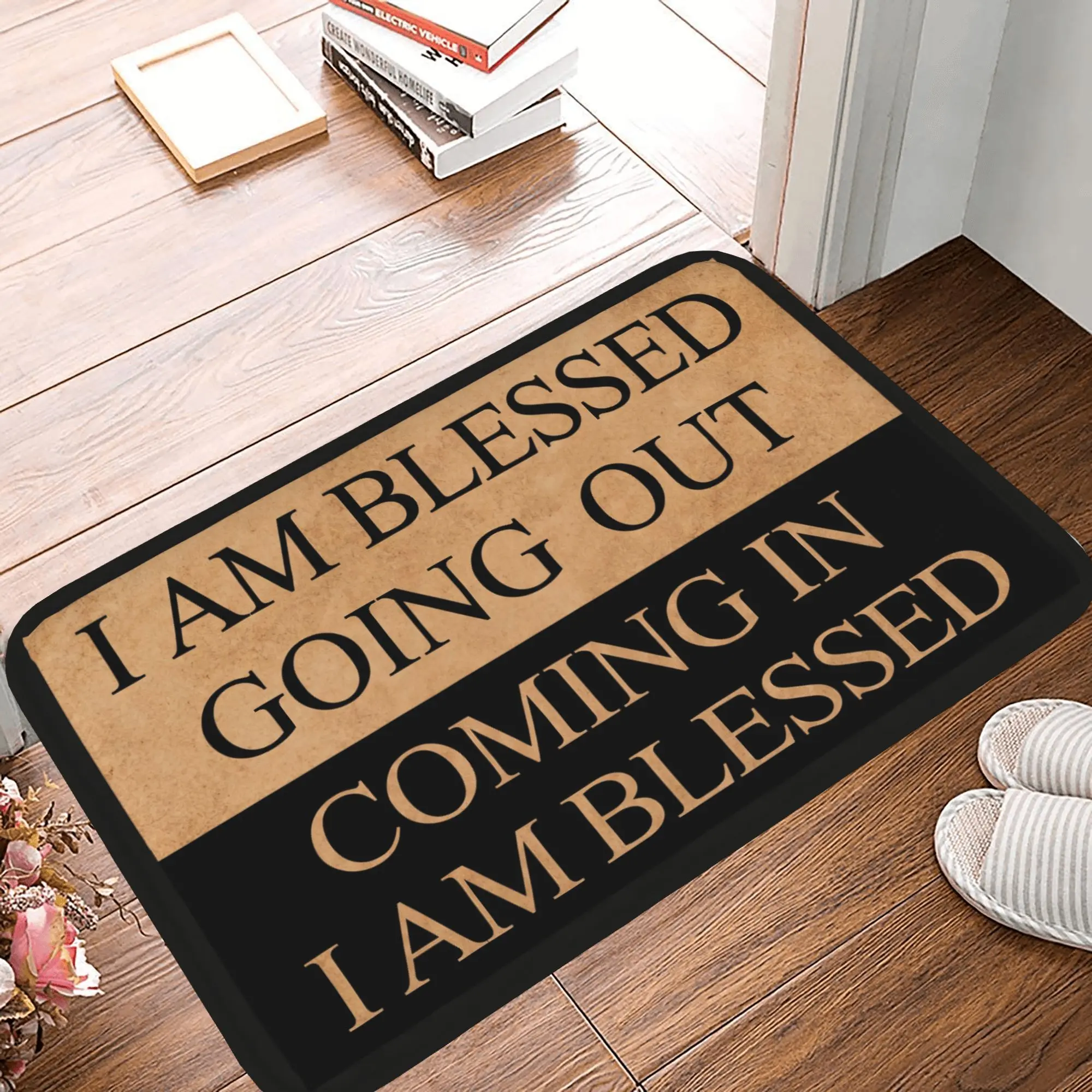 Blessing Letter Pattern Door Mat, Indoor Door Mat, Creative Room Decoration Rug, Flannel Material Suitable For Living Room, Bedroom, Dormitory Entry Mat