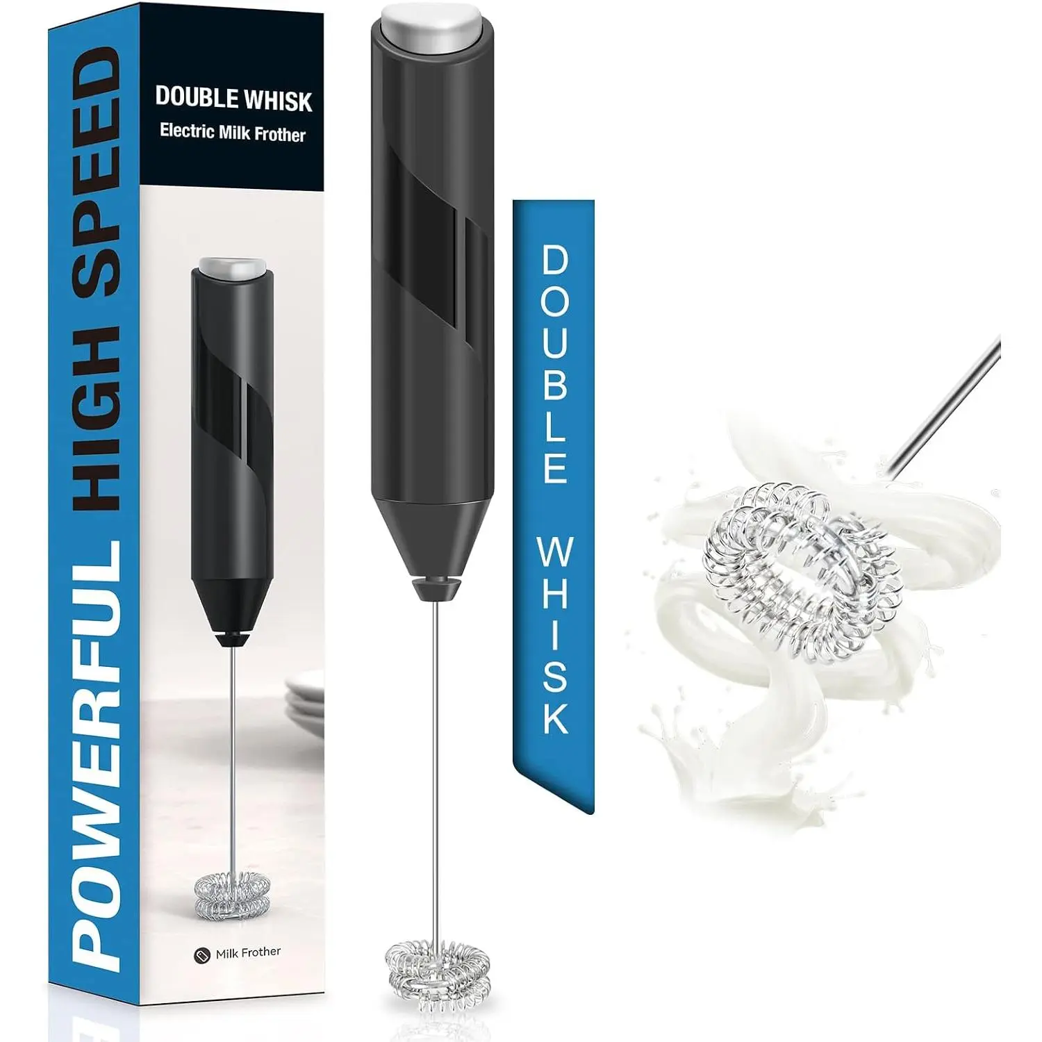 Double Whisk Milk Frother, Handheld Electric Blender stick, Drink Mixer with  Grade Stainless Steel Stirrer,  Operated  Maker for Coffee, Cappuccino, Frappe, Matcha, Hot  Latte