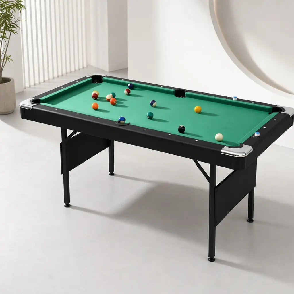 64-Inch Foldable Billiards Table - Durable MDF & Steel Build, Compact, Folds Easily, Children and Adults Friendly, Indoor Play for Game Room or Dining Room, Family Fun, American/Euro, Durable Build, 63.8"X34.3", 92 Lb, Family-Friendly, Stylish Appearance