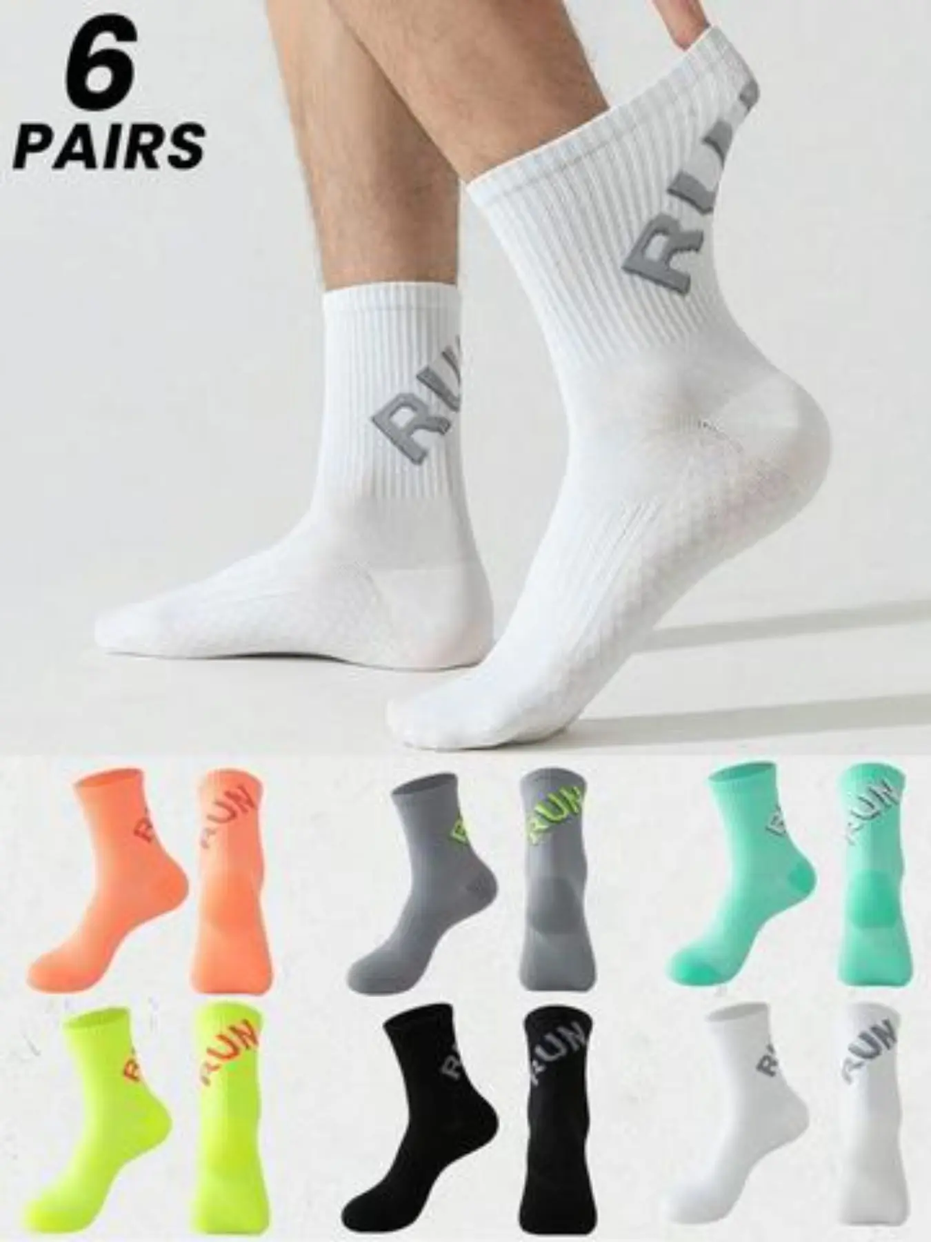 6 Pairs Unisex Massage Sole Sport Socks, Quick-Dry Basketball Socks, All-Season Running Socks, Comfortable Breathable Marathon Socks