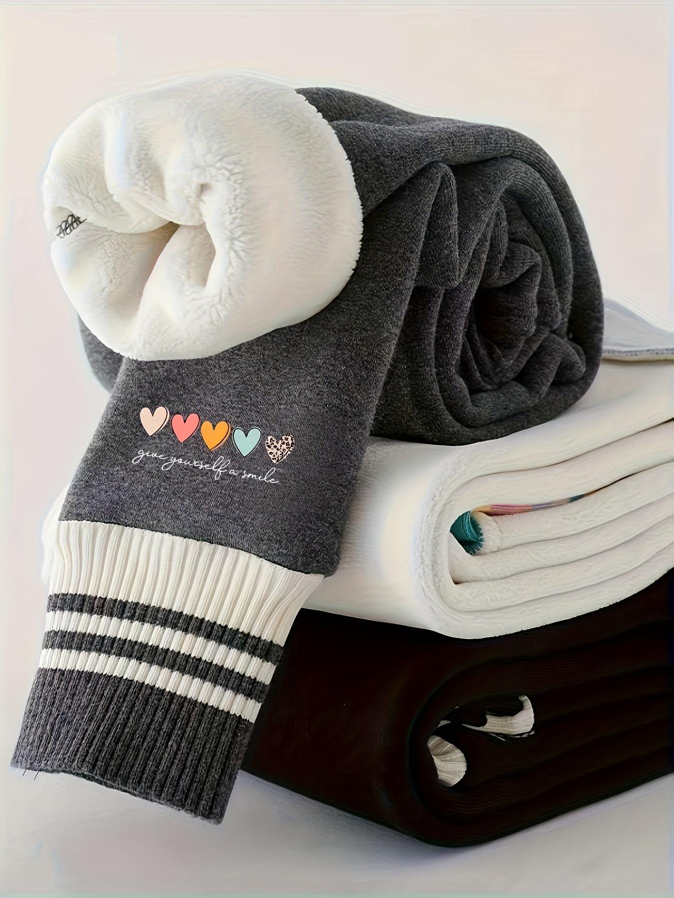 Girls' Thermal Winter Leggings - Thick Tights with, 9/10 Length Slim-Fit Pants for Cold Weather, Machine Washable Warm Underwear (White/Dark Grey) - Baby & Clothing