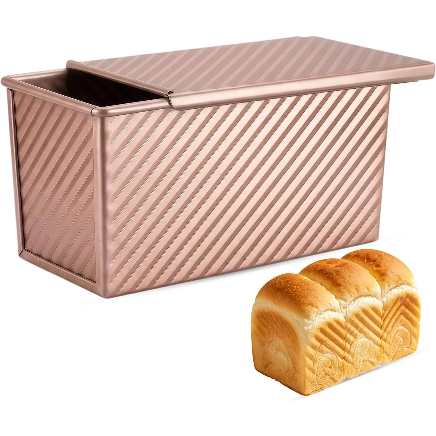 Pullman Loaf Pan with Lid, Aluminized Steel 1 Lb Nonstick Sandwich Bread Pan for Homemade Bread, 8.4x4.8 Inch Professional Rectangular Loaf Pan with Dough Scraper and