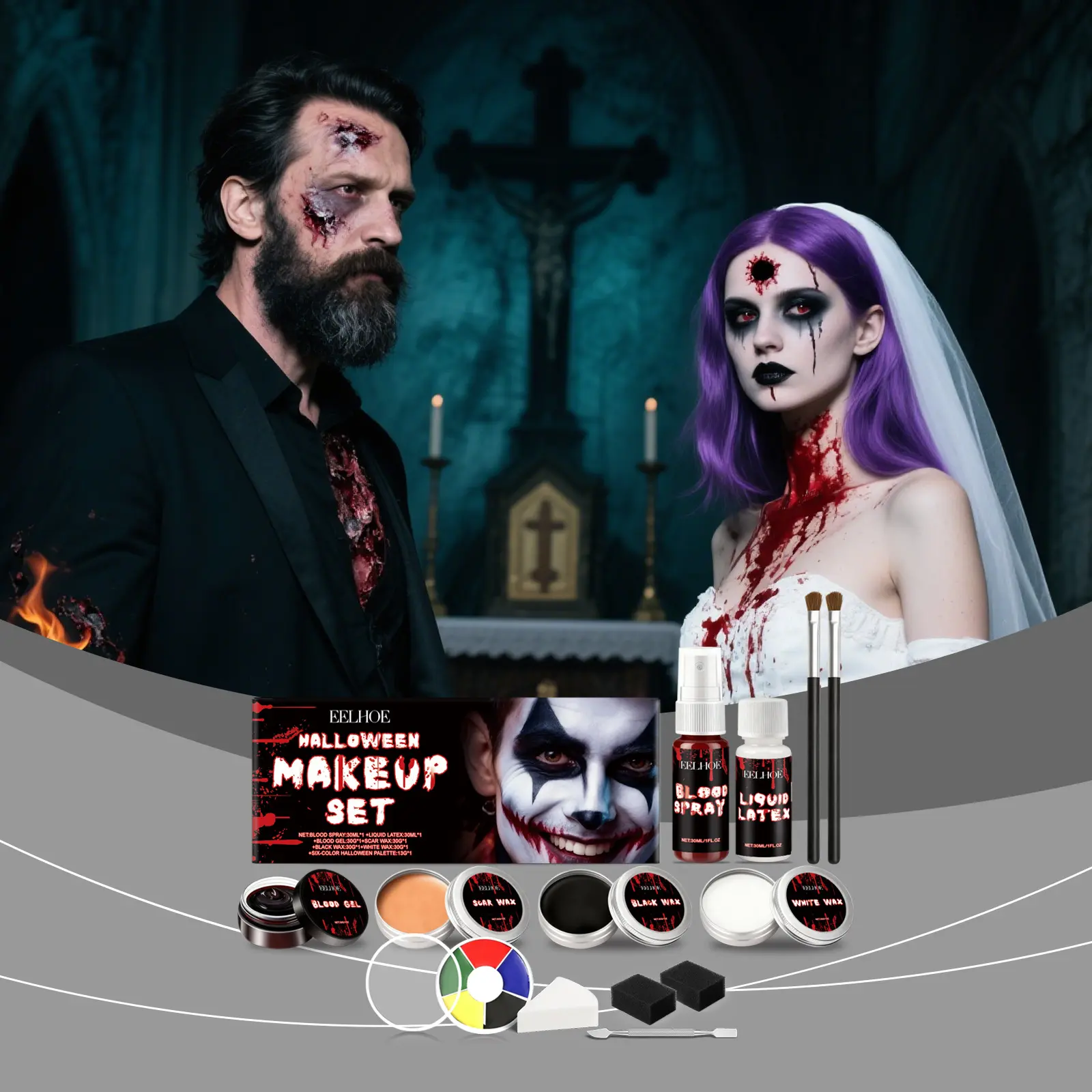 12pcs Halloween Painting Set Ball Party Creative Painting Color Display Makeup Facial Makeup Includes Props Blood Scar Wax White Wax Black Wax Suitable for Halloween Makeup