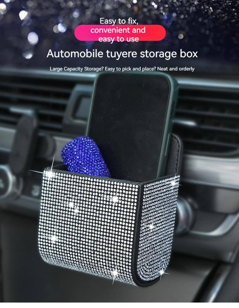 Sparkling Rhinestone Car Storage Box: 1pc, with Shiny Lid & Drawer, Glitter Organizer – for Dashboard, Console, or Door, Fit for Phones, Licenses, Keys, Vehicle Interior Accessory – Suitable for Most