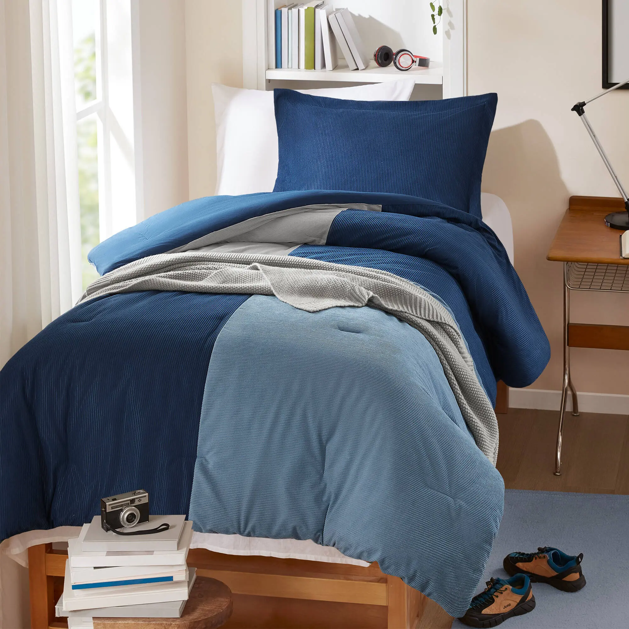 ARCH 2-Piece Twin/Twin XL Comforter Set Blue Soft Microfiber Bedding Lightweight All-Season Down Alternative Comforter with Pillow Sham for Kids Teens Guest Room Dorm Bedroom College Home Essential Cozy Warmth, Home Furniture and Household Product