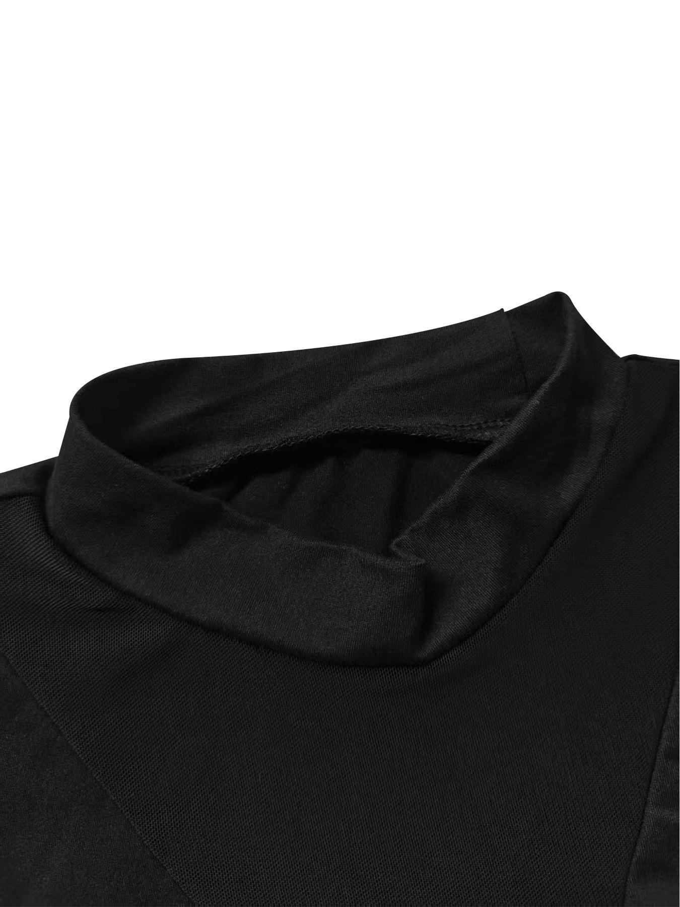 Women's Elegant Long Sleeve Jumpsuit, Mesh Patchwork, Elastic Round Neck, Tight Fit, Knitted One-Piece, Fashionable Keyhole Design, Bodysuits