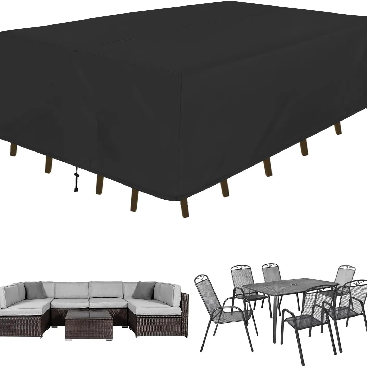Rectangle Patio Furniture Dust Cover Waterproof Outdoor Dining Table and Chair Cover Anti-UV Outside Sectional Sofa Set Covers