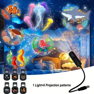 1Set LED Projector Night Light with 6pcs/3pcs Projection Patterns, Marine Life Projection Lamp, LED Ocean Projection Lamp, Usb-Powered Space-Themed Bedroom Decor, Bedroom Night Light, Space Theme Decor