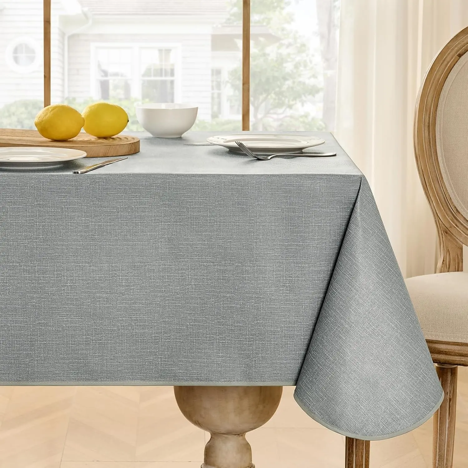 Vinyl Tablecloth Rectangle, Outdoor 100% Waterproof Oil Proof Plastic Edge Binding Table Cloth, Heavy Duty Thick Wipeable PVC Table Covers for Picnic Dining Party - 54 x 78 Inch, Light Grey