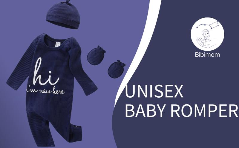 Baby Romper with Baby Mittens & Newborn Hats Footless Long Sleeve Solid Onesie Hi Im New Here