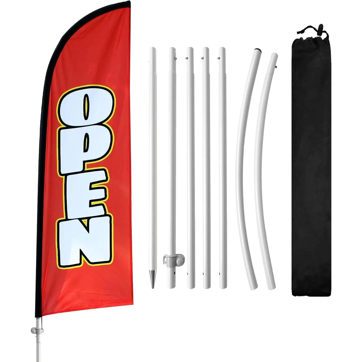 8FT Open  Flag with Pole & Ground Spike, Outdoor Business Advertising Banner with Carry Bag, Eye-Catching Storefront Display for Grand Opening (red)