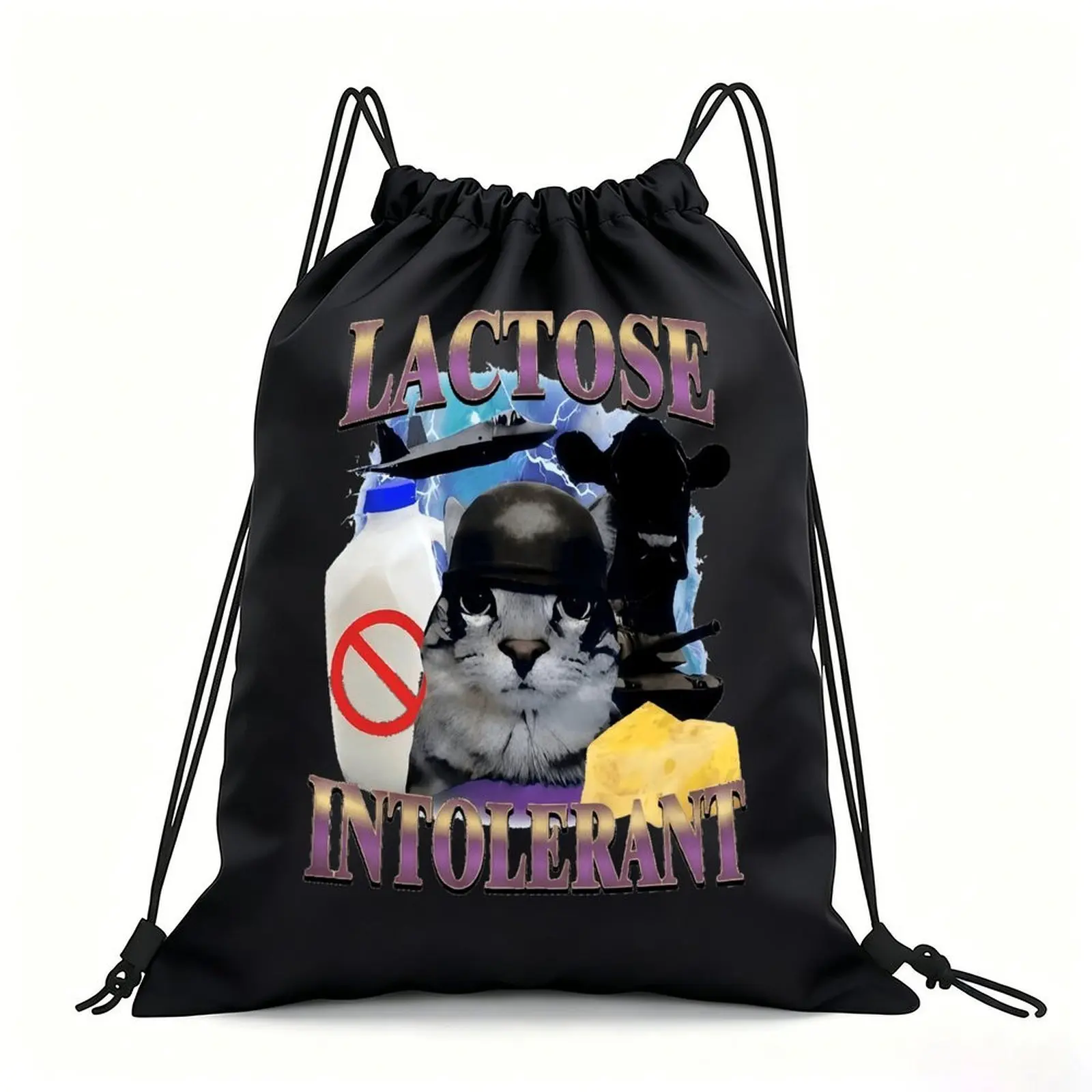 Portable Drawstring Sack Bag with Custom Graphic Print, Waterproof Polyester String Backpack for Gym Workout Swimming Hiking