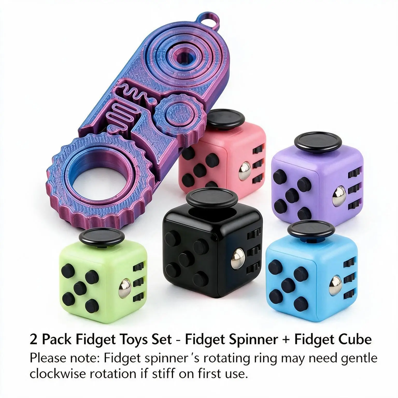 2Pcs Fidget Toys Adults Fidgets Cube/Dice Toys, Decompression, GearKeychain, Stress Relief, Stress Relief Fingertoy, Spinner, Sensory, Office Desk Toy Adults Gift