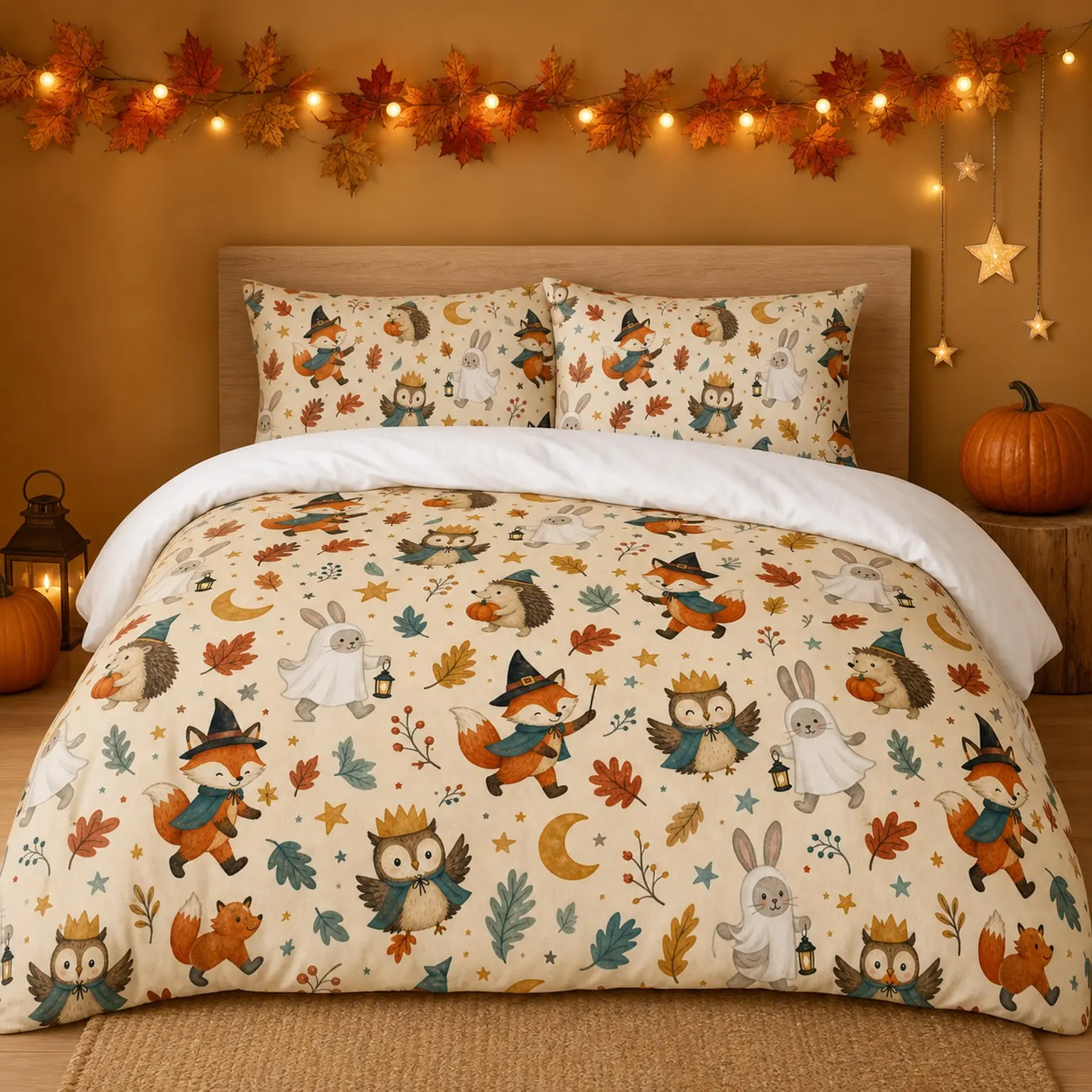 3pc Digital Print Bedspread Set, Soft Breathable Halloween Cartoon Bedding, All Seasons, Zip Closure, Includes 1 Duvet Cover and 2 Pillowcases