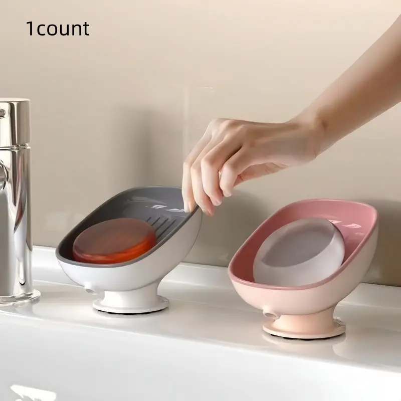 Luxury Adjustable Oval Soap Dish, Wall Mounted Non-Slip Detachable Tray, Bathroom Home Storage Box, Suction Cup Design, Elegant Soap Holder