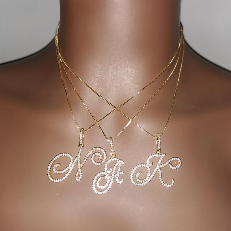 Grandbling Cursive 26 Initial Letter Pendant Necklace  High Quality 5A Cubic Zirconia CZ Alphabet Name Jewelry New Necklace Gift New Year Accessories