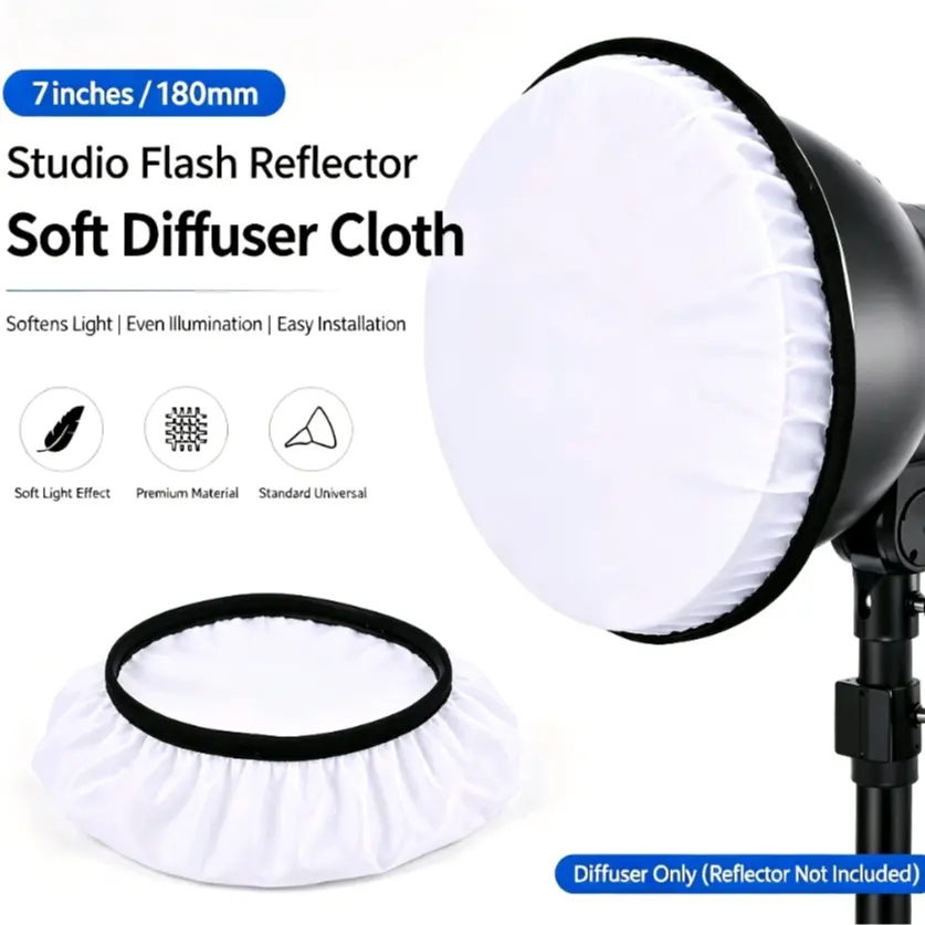 Photography 7-Inch 180mm Standard Studio Flash Reflective Board, Soft Diffusion Cloth, Lightweight Photography Accessory