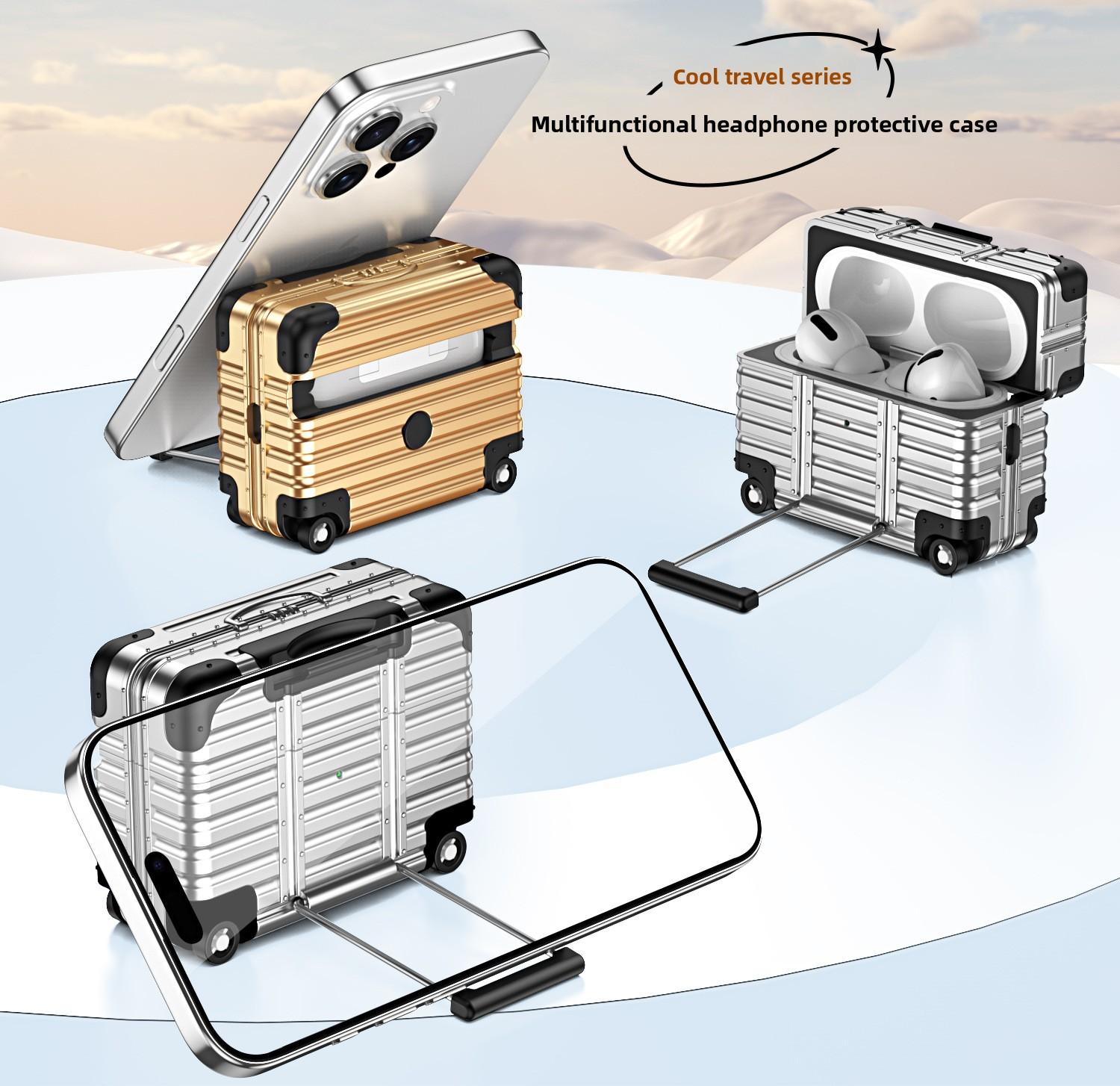 AirPods Case for AirPods 4th Generation, AirPods Pro 2, AirPods Pro 3, Shockproof Suitcase Luggage Design Protective Cover with Built-in Phone Stand, Lockable, Support Horizontal & Vertical StandAirPods Case for AirPods 4th Generation, AirPods Pro 2, AirP AirPods Case for AirPods 4th Generation, AirPods Pro 2, AirPods Pro 3, Shockproof Suitcase Luggage Design Protective Cover with Built-in Phone Stand, Lockable, Support Horizontal & Vertical StandAirPods Case for AirPods 4th Generation, AirPods Pro 2, AirP