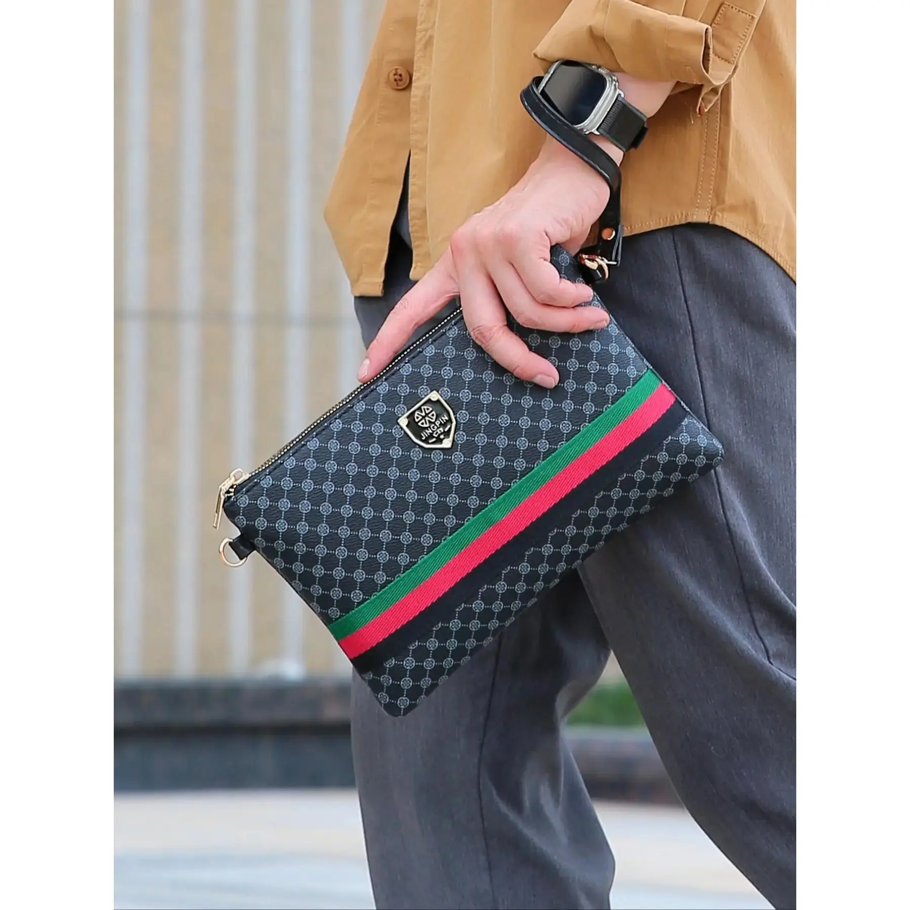 Fashion Men's Printed PU Leather Envelope Clutch Shoulder Bag Crossbody Bag, Stylish Handbag for Daily Use, Men Gifts, Perfect for Casual, Wallet Clutch Bag
