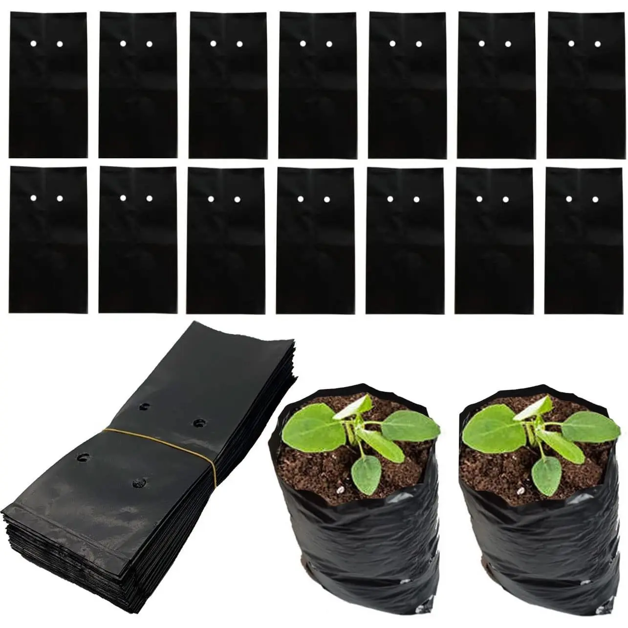 100PACK  Grow Bags,Thicken PE Seedling Bag Fruit Tree Seedling Cup Bonsai Planting Bag with Breathable Holes for Garden Black Planting Bags  Bags (4.7'' Dia x 8'' H)
