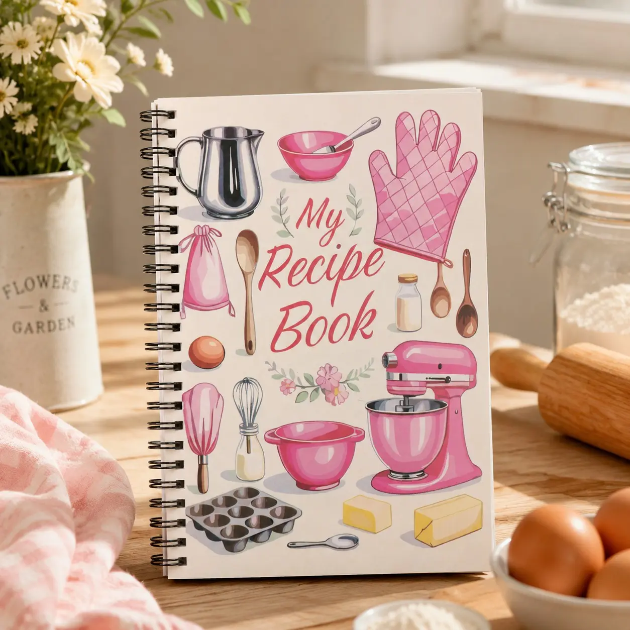 Baking Kitchen Tools Illustrated Coil Recipe Book, Home Handwritten Food Recipes Journal, Kitchen Cooking Notebook Organizing