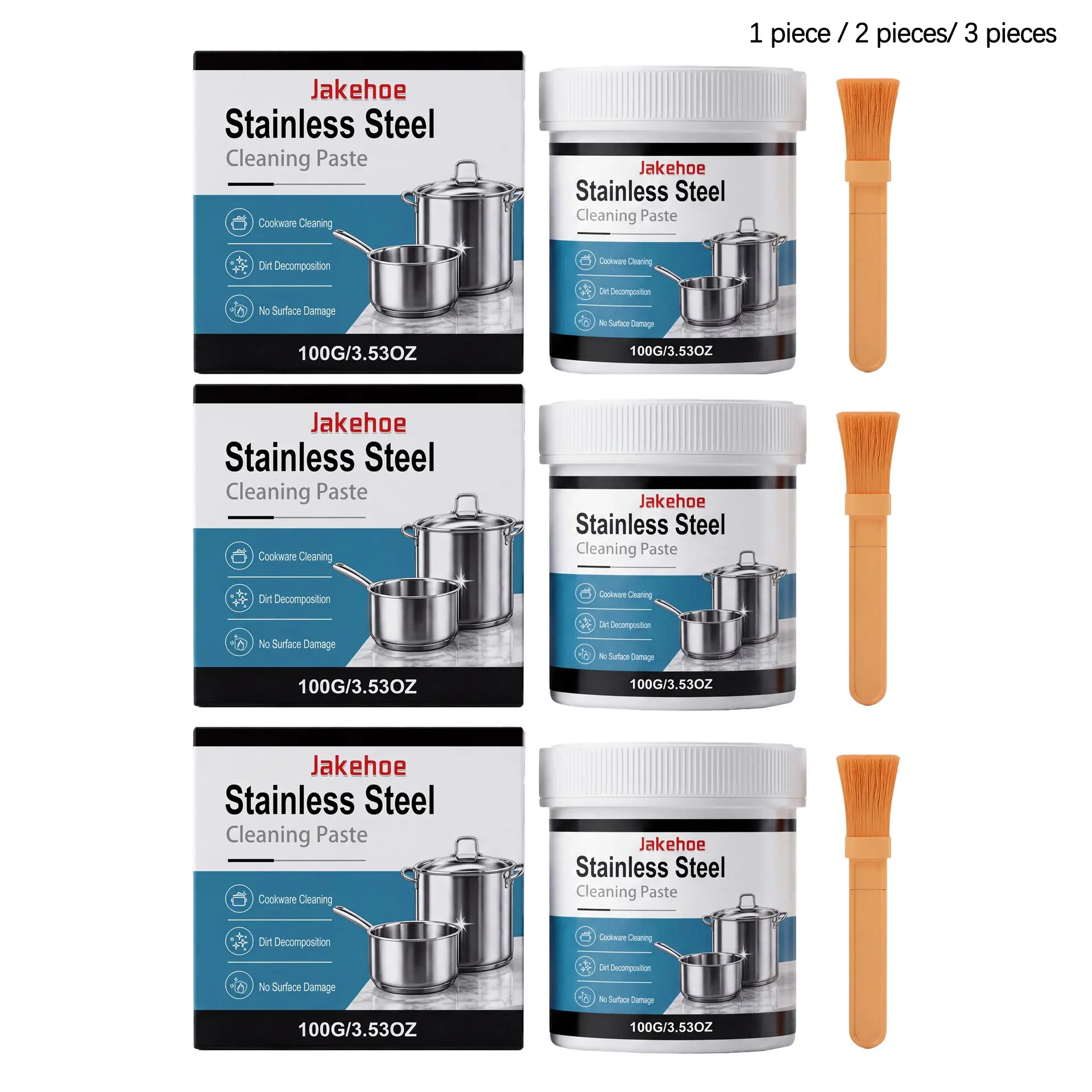 Stainless Steel Cleaner Gel (100g+brush), Gentle Cleaning, Kitchen Utensil Surface Clean, Removes Oil Stains, Refreshes Shine