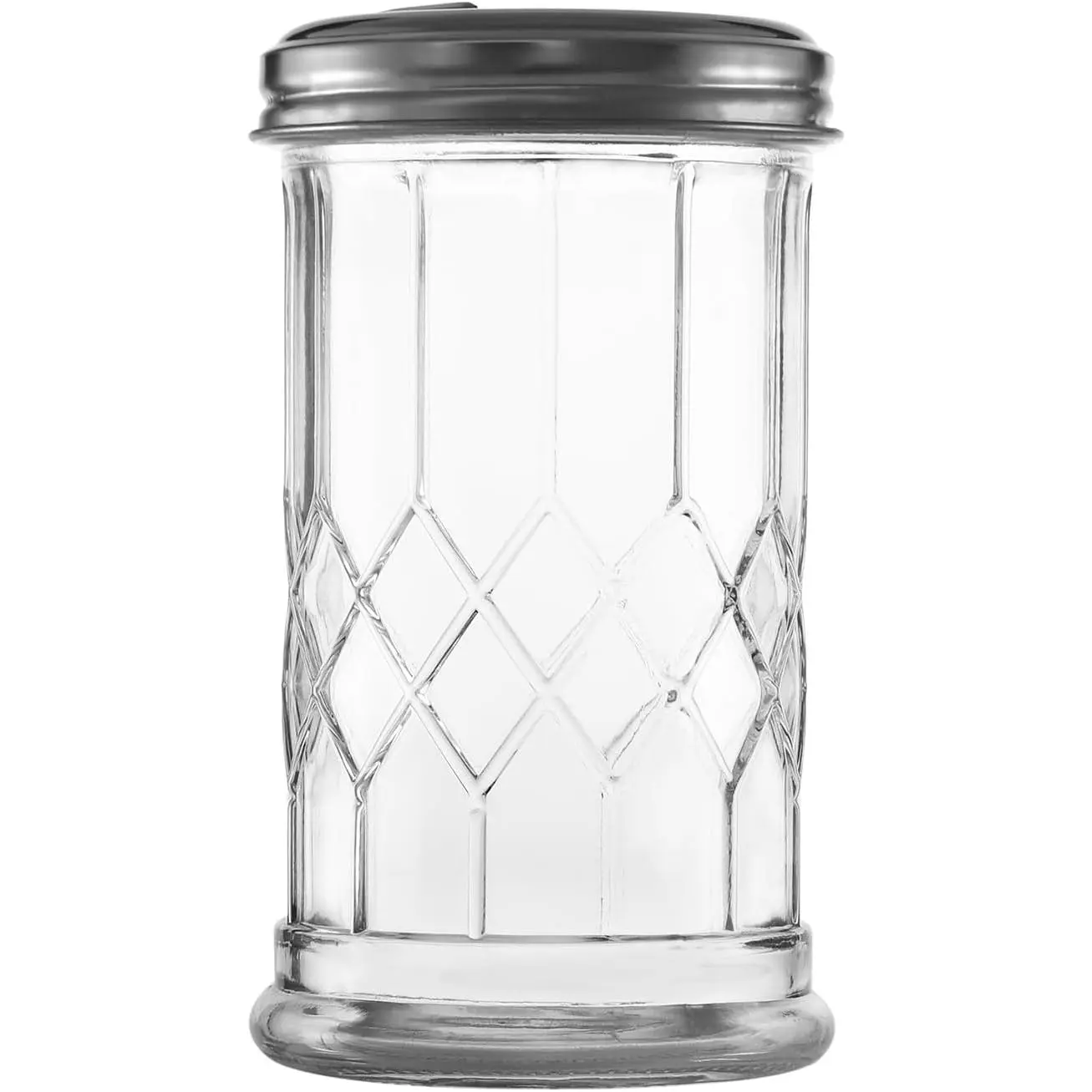 Glass Sugar Shaker Dispenser 12oz, Stainless Steel Flip Top Lid for Easy Pouring, Sugar Pourer for Sugar, Powdered Sugar, Parmesan, Cinnamon, & Spices