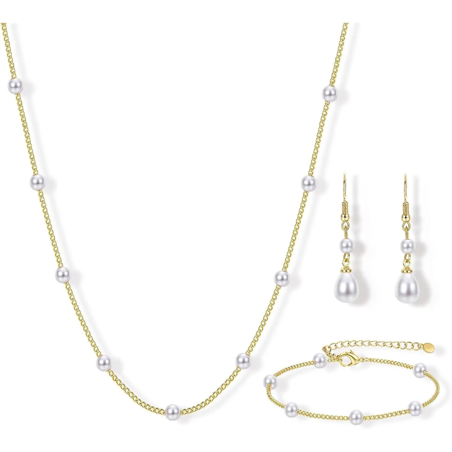 Set for Women Bride Bridal Bridesmaid  | 16K  Plated  Layered Choker Necklace Earring Bracelets Set Dainty Wedding  Set Gifts