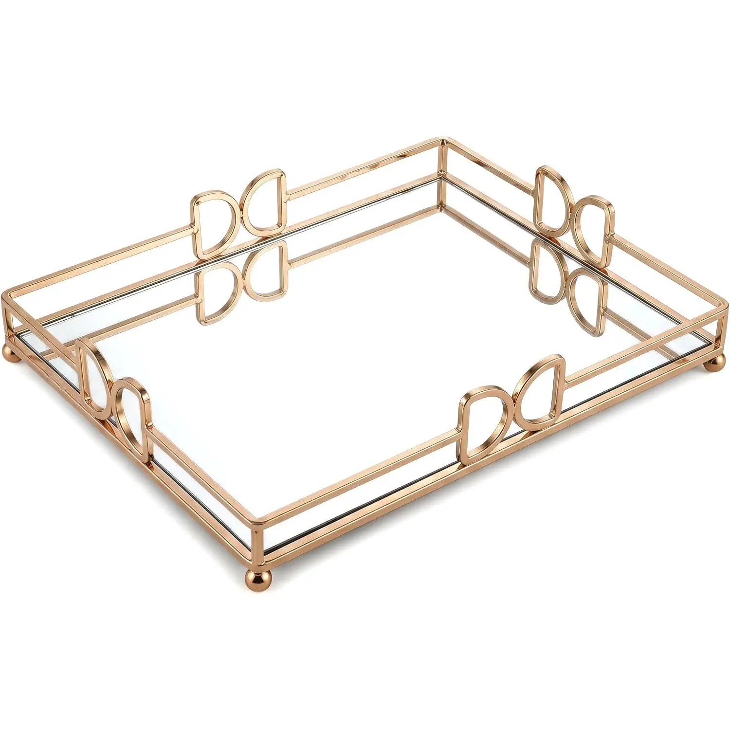 13X 10 Inch Glass and  Rectangle Tray ,Dinner Plate Perfume and  Tray - Decorative Mirrored  Tray with  Metal Cutout Design,  Organizer (13 Inch DD Tray)