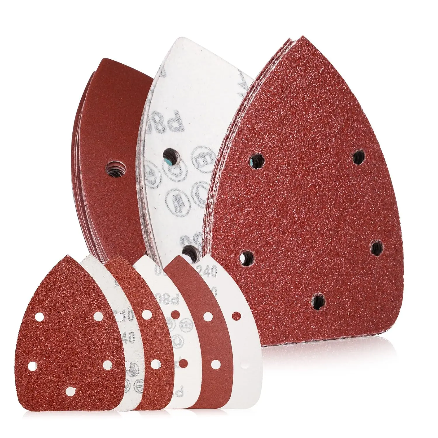 30 count  Detail Sander Sandpaper,  40 80 240 Grits Sanding Paper  Sanding Pads, 5-Hole Hook-and-Loop  Pads for Detail Orbital Sanders