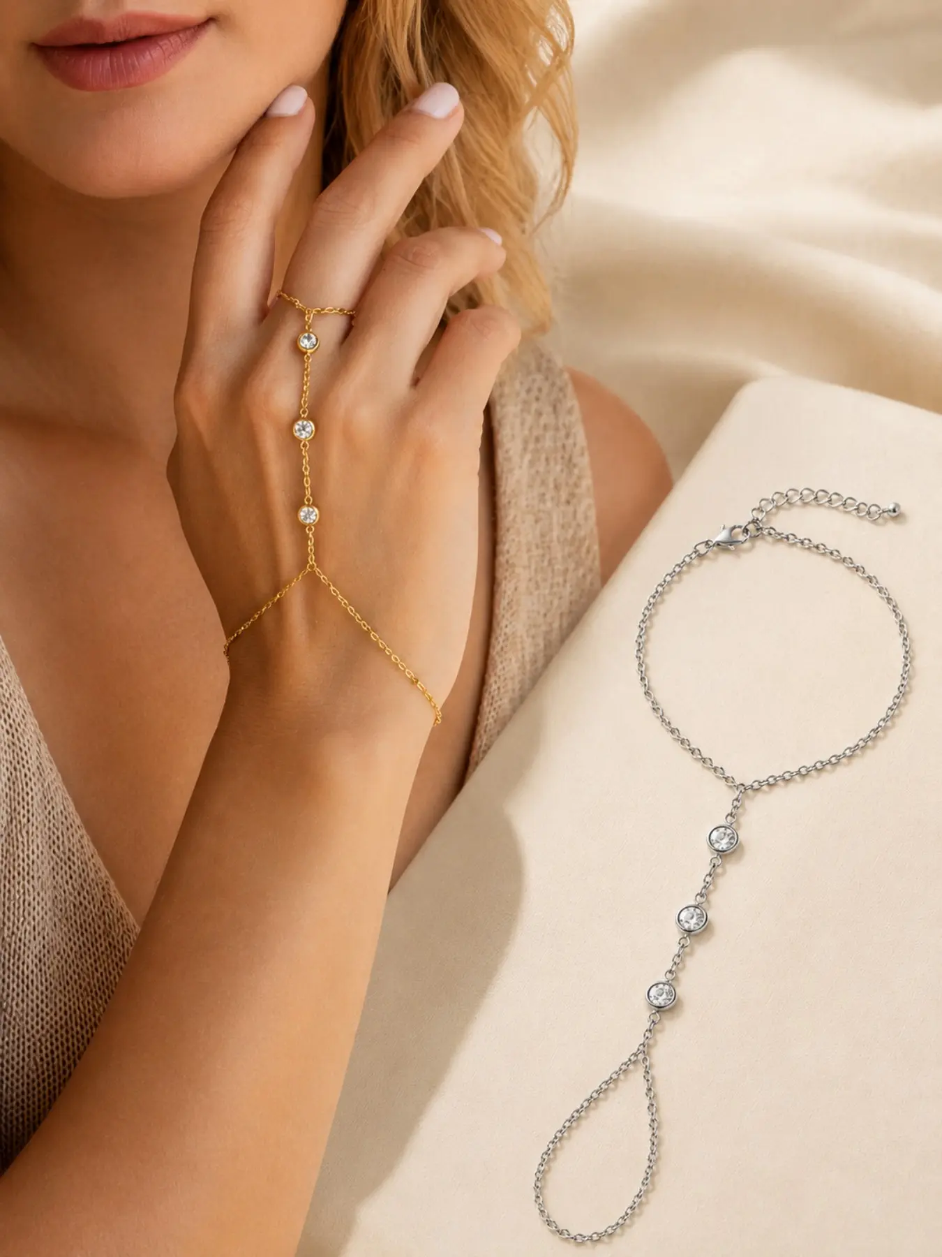 2 pcs Fashionable Minimalist Ring Bracelet Hand Chain Bracelet, Elegant Jewelry Bracelet, Stylish All-match Hand Jewelry for Women & Girls, Trendy Exquisite Jewelry As Gift