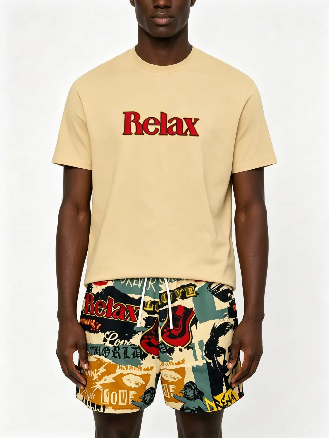 Men's Chest Graphic Print Two-Piece Set, Casual Loose-Fit Short Sleeve T-Shirt and Drawstring Shorts, All-Seasons Streetwear
