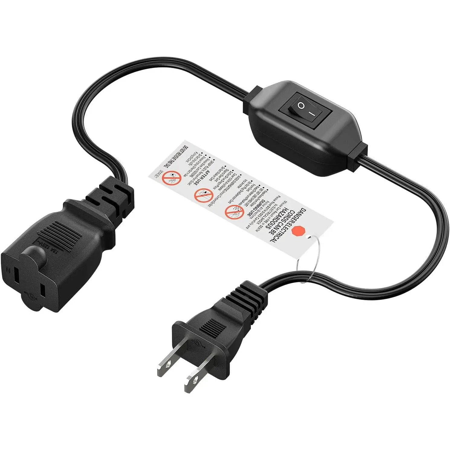2 Prong  Off  Extension Cord,  UL Listed 1-15P   | 2FT 2-Prong Polarized Extension Cord with  12A/125V for Chargers Lamp Power Adapters, 16AWG 1-15P Extension , 2 FT