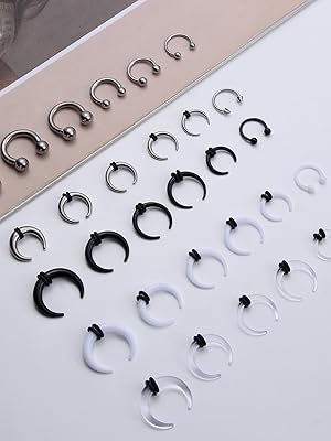 YADOCA 16G-6G Septum Pincher Tapers Rings Acrylic Stainless Steel Internally Threaded Spike Horseshoe Barbells Septum Pincher Nose Ear Cartilage Stretching Kit for Women Men