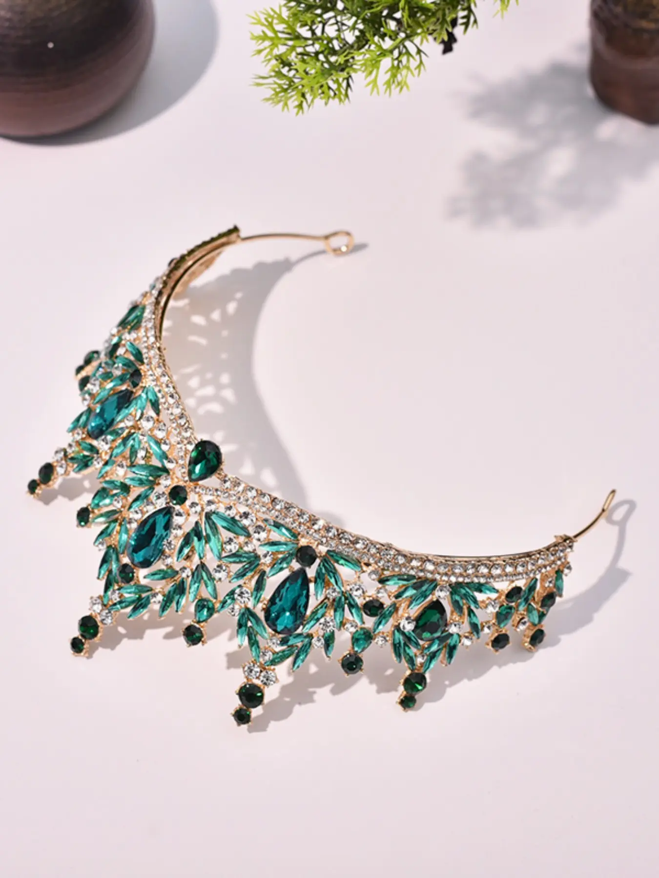 Elegant Emerald Crystal Baroque Tiara, Sparkling Headpiece for Wedding Bride, Quinceañera, Sweet 16, Prom & Formal Events