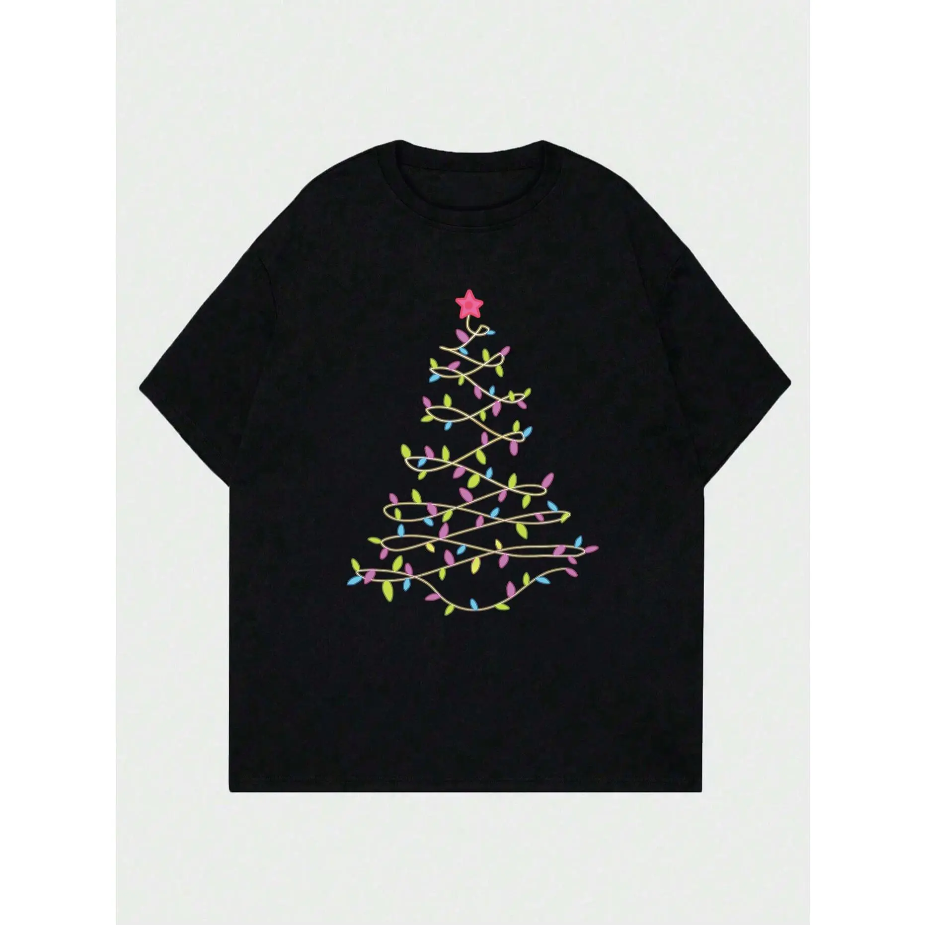 Women's Plus Size Christmas Casual Wear Clothing T-Shirt - High Stretch Polyester Blend, Round Neck, Short Sleeve, Slogan Print Top